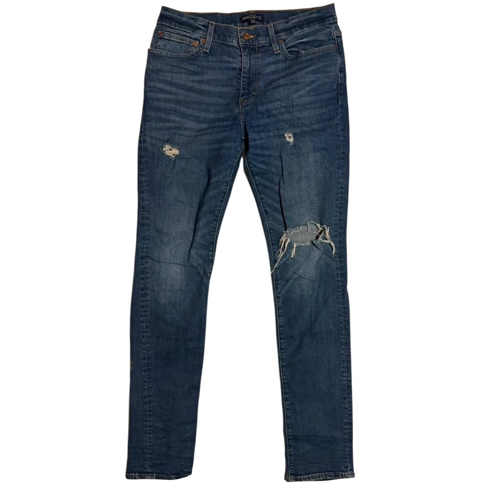 J. Crew Mercantile Flex Distressed Skinny Jeans Blue Denim W32 L34